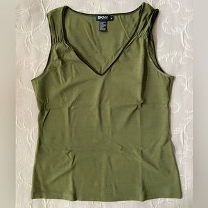 Donna Karan green tank with velvet trim